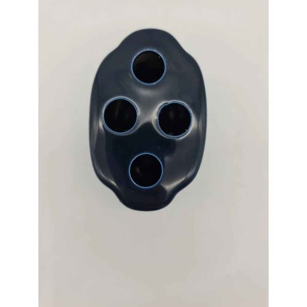 Vintage Toothbrush Holder Fantasia Pattern Made in Japan Floral Navy Blue